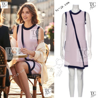 CHANEL 15S Pale pink Navy Trim Cashmere Knit Dress 38 シャネル ペール ピンク ネイビー トリム カシミア ニット ワンピース 即発