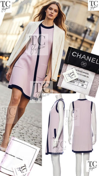 CHANEL 15S Pale pink Navy Trim Cashmere Knit Dress 38 シャネル ペール ピンク ネイビー トリム カシミア ニット ワンピース 即発