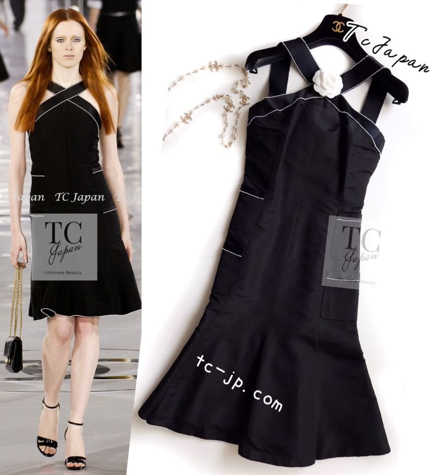 シャネル ワンピース CHANEL ブラック パール トリム シルク ドレス 05A Black Silk Taffeta Pearl Trim  Dress – TC JAPAN