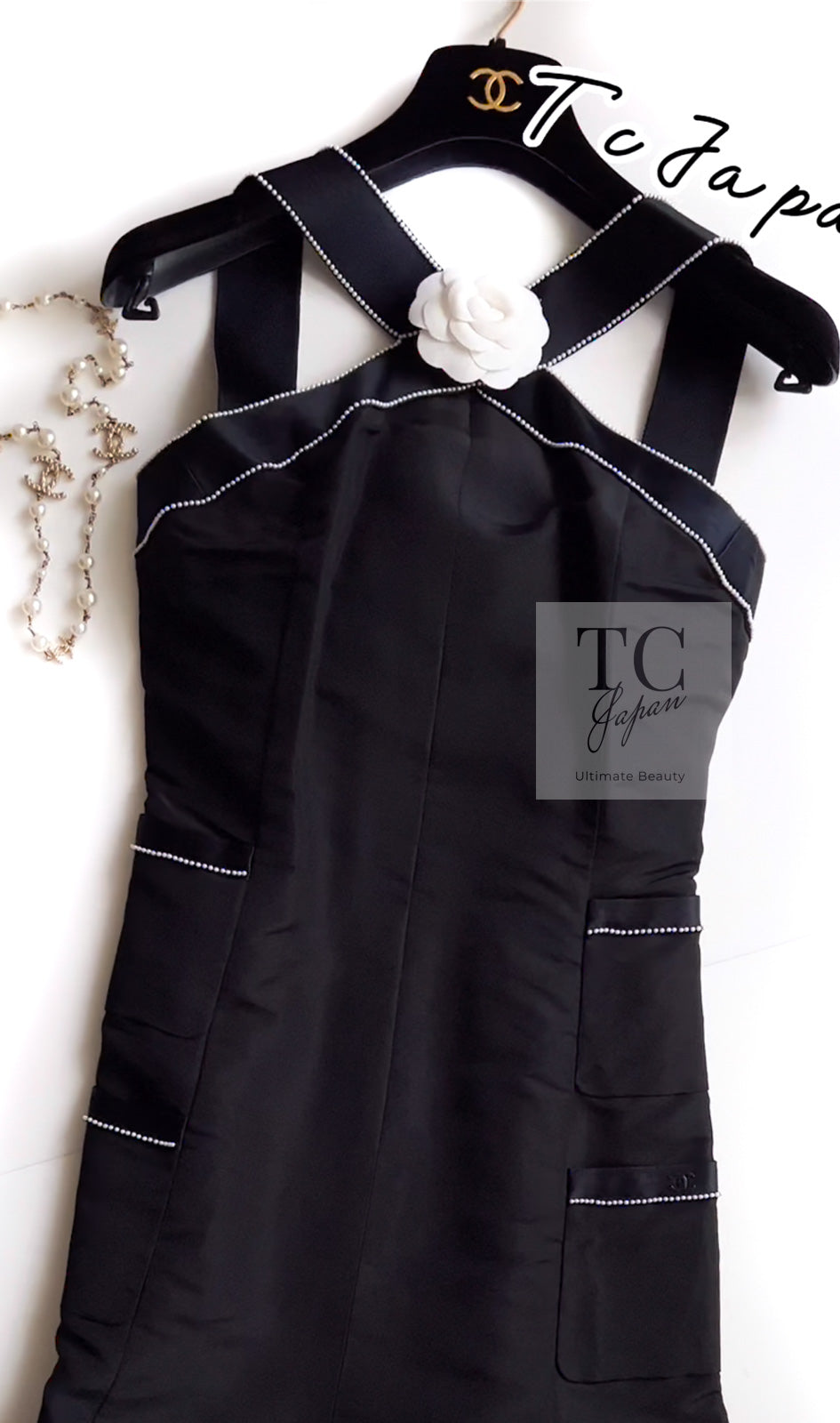 シャネル ワンピース CHANEL ブラック パール トリム シルク ドレス 05A Black Silk Taffeta Pearl Trim  Dress – TC JAPAN