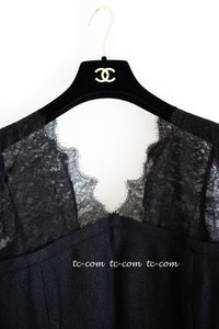 CHANEL 12A $12K Black Lace CC Logo Zipper Party Long Dress 42 | TW