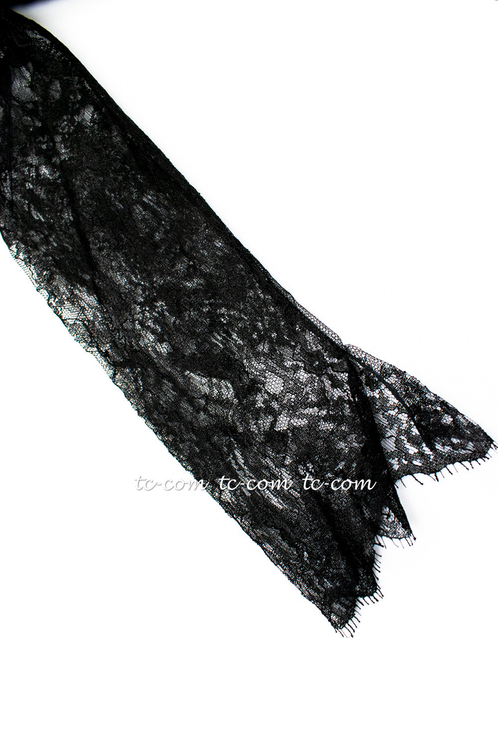 CHANEL 12A $12K Black Lace CC Logo Zipper Party Long Dress 42 | TW