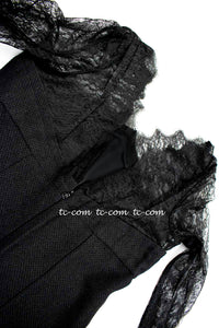 CHANEL 12A $12K Black Lace CC Logo Zipper Party Long Dress 42 | TW