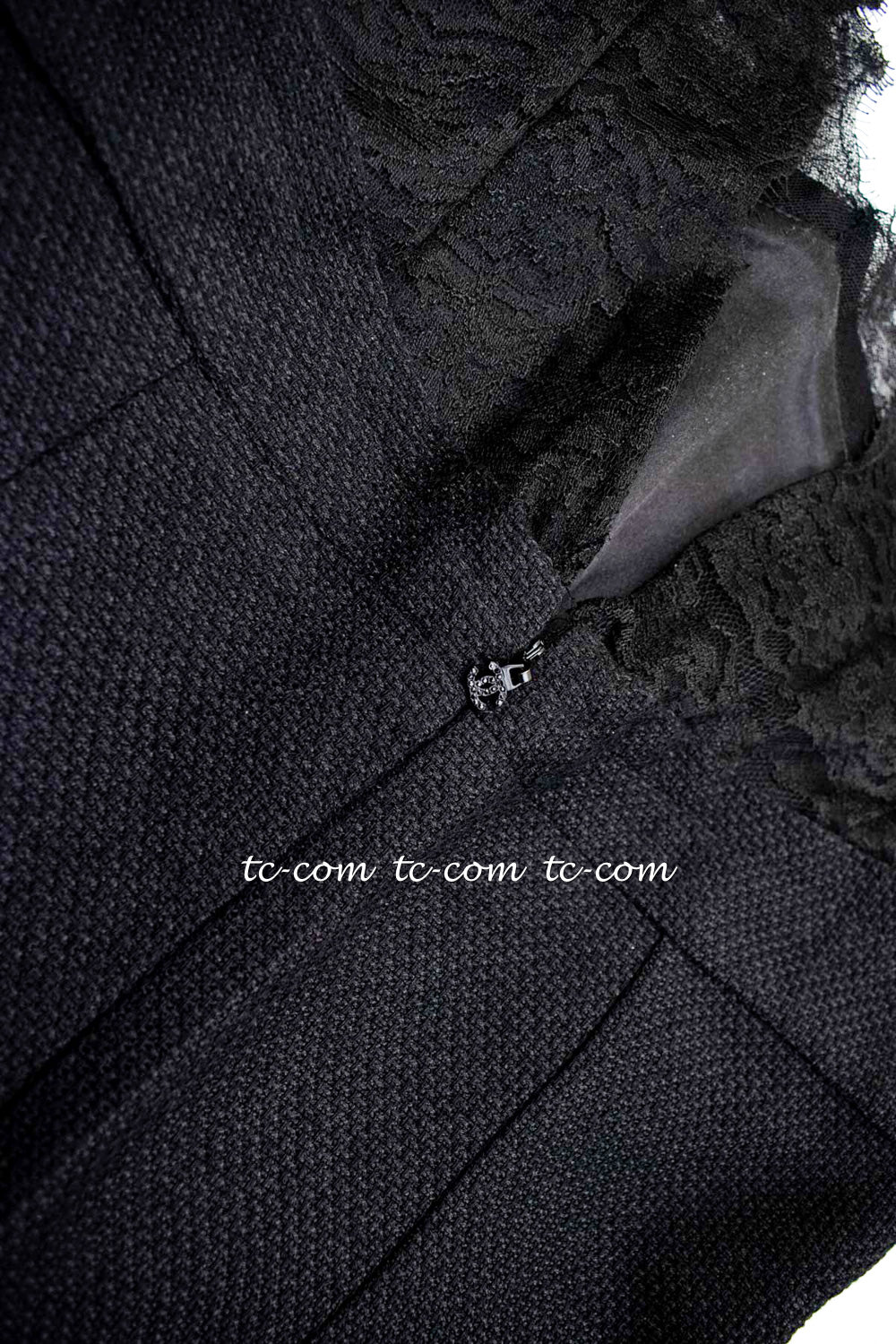 CHANEL 12A $12K Black Lace CC Logo Zipper Party Long Dress 42 | TW