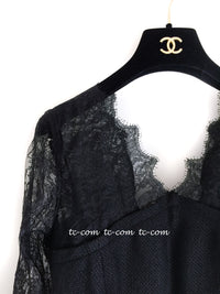 CHANEL 12A $12K Black Lace CC Logo Zipper Party Long Dress 42 18