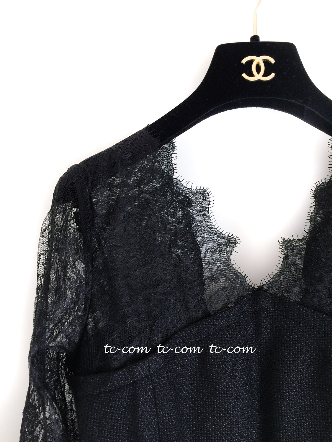 CHANEL 12A $12K Black Lace CC Logo Zipper Party Long Dress 42 18