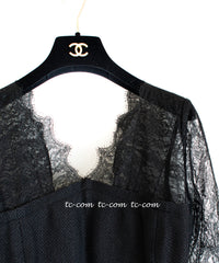 CHANEL 12A $12K Black Lace CC Logo Zipper Party Long Dress 42 3