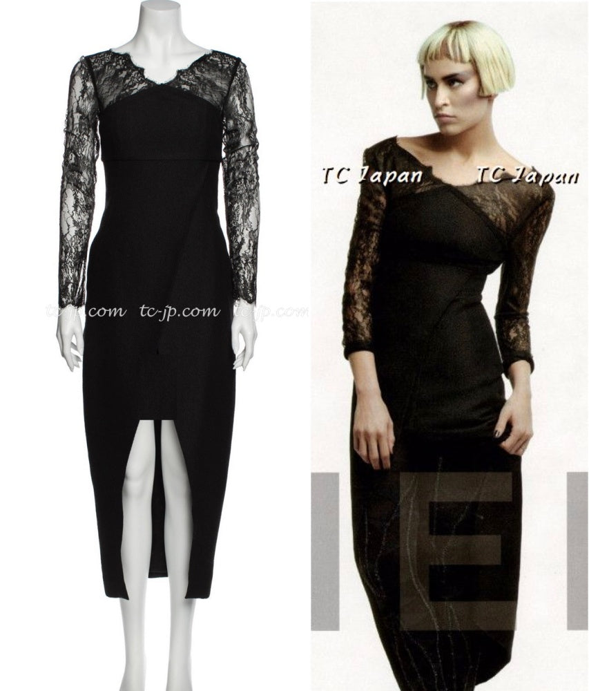 CHANEL 12A $12K Black Lace CC Logo Zipper Party Long Dress 42 | TW