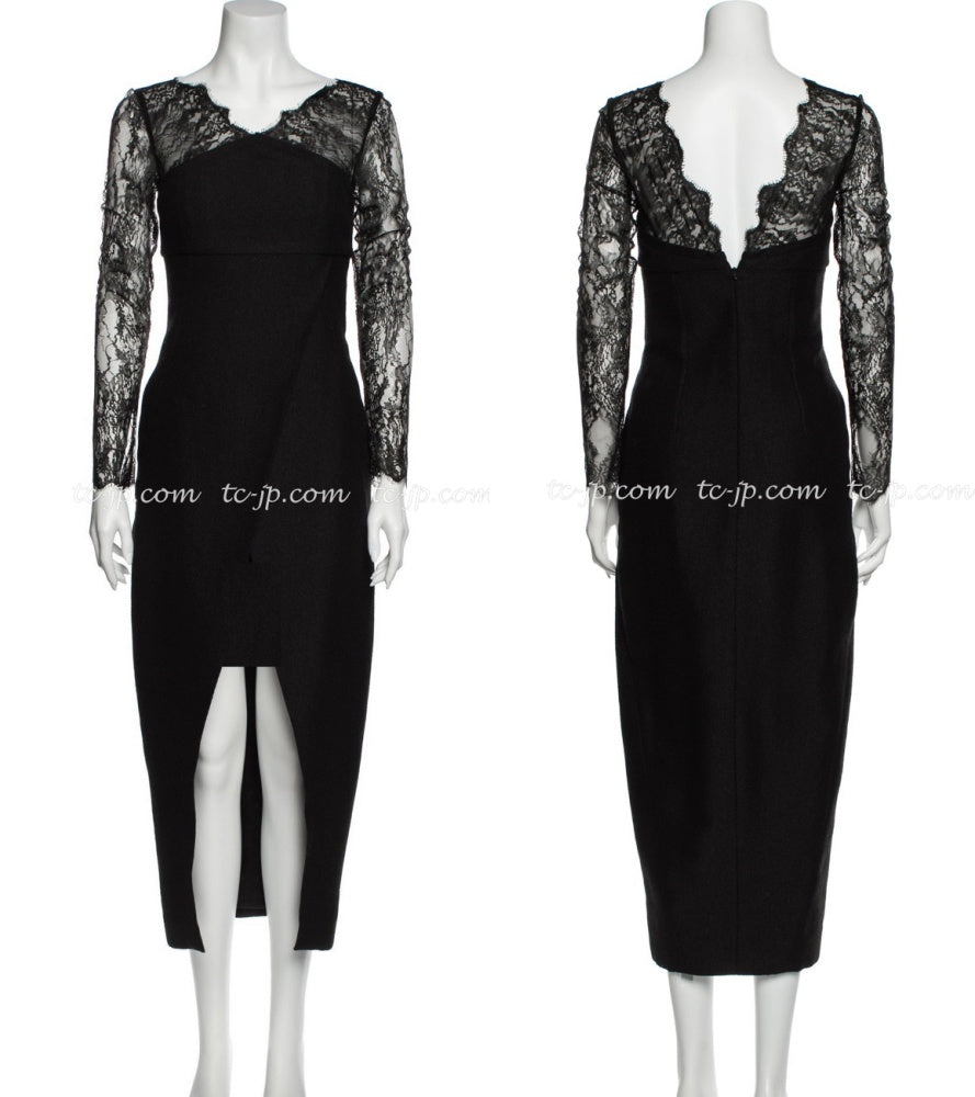 CHANEL 12A $12K Black Lace CC Logo Zipper Party Long Dress 42 2