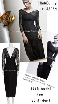 CHANEL 12A $12K Black Lace CC Logo Zipper Party Long Dress 42 10