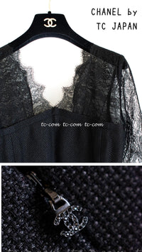 CHANEL 12A $12K Black Lace CC Logo Zipper Party Long Dress 42 9