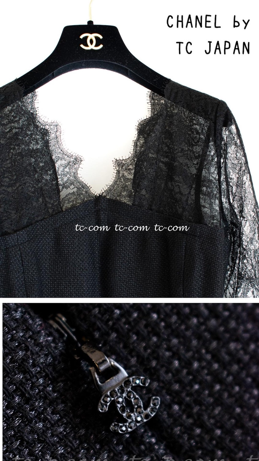 CHANEL 12A $12K Black Lace CC Logo Zipper Party Long Dress 42 9