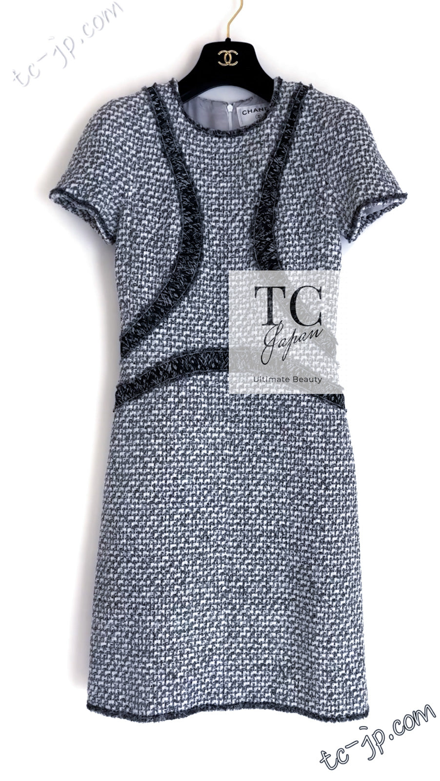 CHANEL 13S Keira Knightley Actress Gray White Tweed Dress 34 シャネル キーラナイトレイ着用 グレー ホワイト ツイード ワンピース 即発 - TC JAPAN