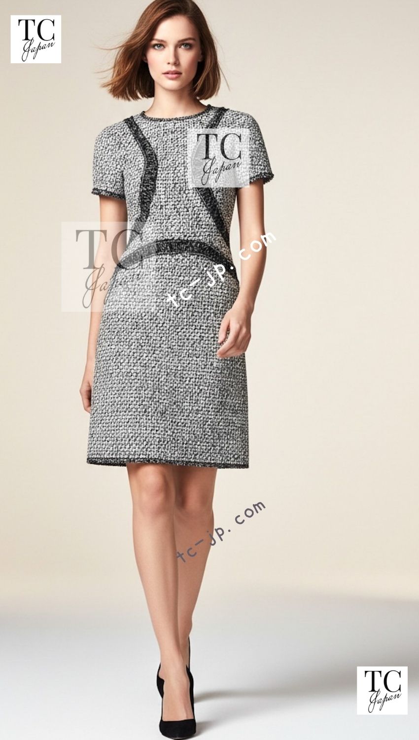 CHANEL 13S Navy White Stripe Cotton Tweed Dress 38 44 シャネル ネイビー ホワイト ストライプ柄 コットン ツイード ワンピース 即発
