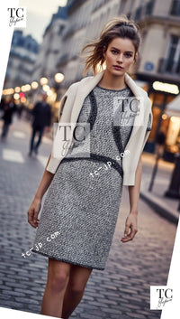 CHANEL 13S Navy White Stripe Cotton Tweed Dress 38 44 シャネル ネイビー ホワイト ストライプ柄 コットン ツイード ワンピース 即発