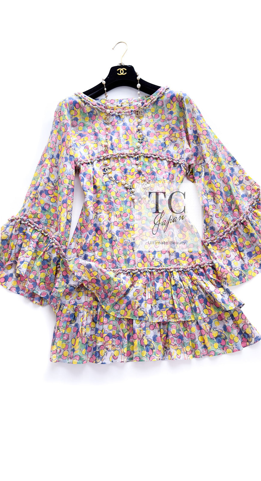 CHANEL 11C Yellow Multi Polka Dot Cotton Tunic Mini Dress 34 シャネル イエロー マルチカラー 水玉 コットン チュニック ミニ ワンピース 即発