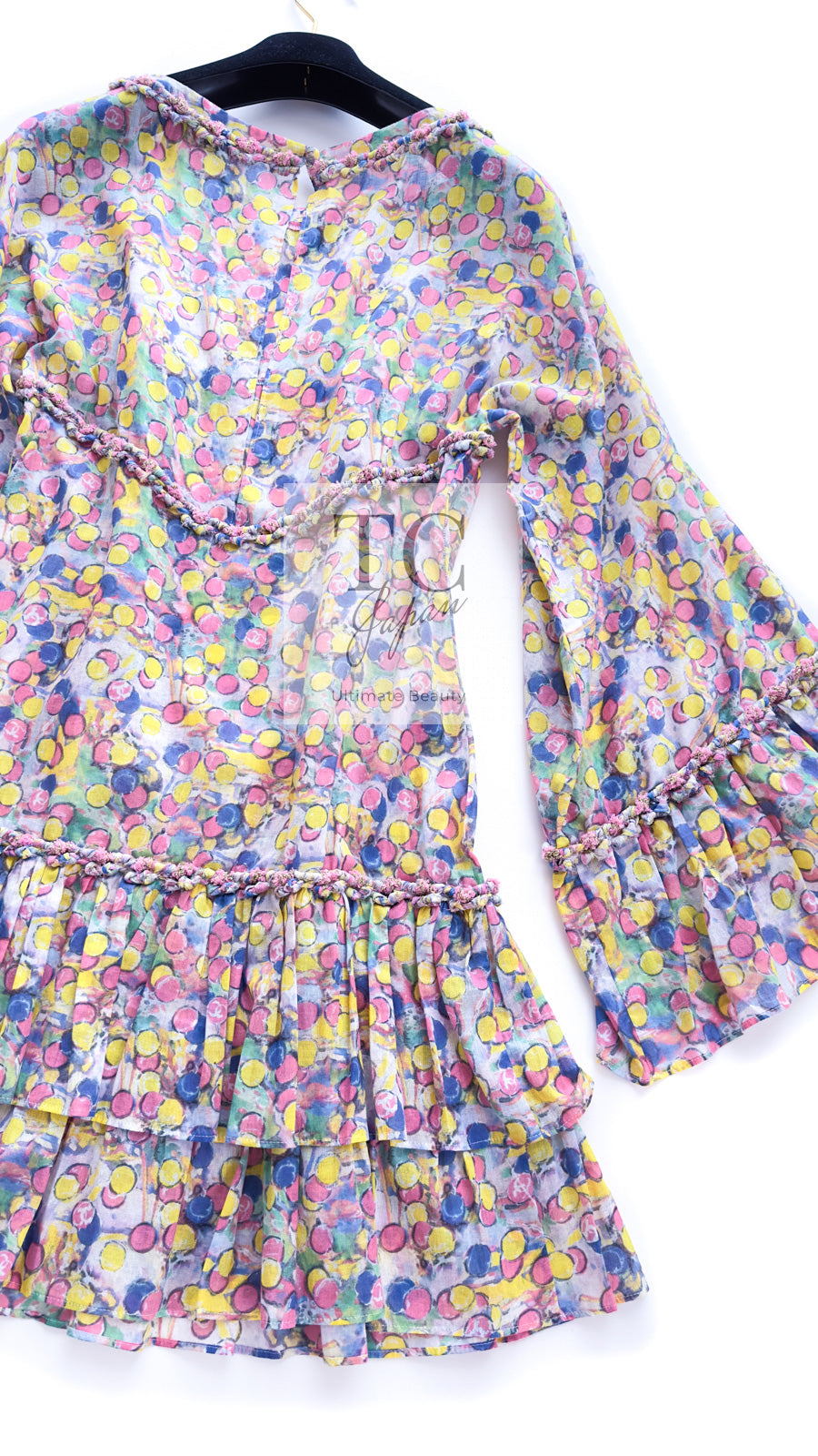 CHANEL 11C Yellow Multi Polka Dot Cotton Tunic Mini Dress 34 シャネル イエロー マルチカラー 水玉 コットン チュニック ミニ ワンピース 即発