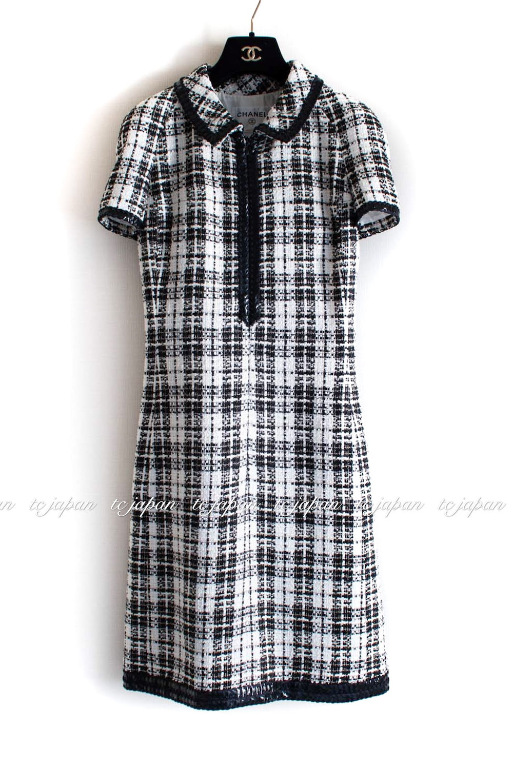 CHANEL 07S Ivory Black Cotton Silk Tweed Dress Alexa Chung 38 シャネル アイボリー ブラック コットン シルク ツイード ワンピース