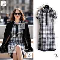 CHANEL 07S Ivory Black Cotton Silk Tweed Dress Alexa Chung 38 シャネル アイボリー ブラック コットン シルク ツイード ワンピース