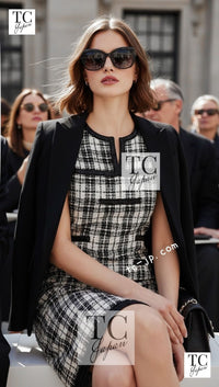 CHANEL 07S Ivory Black Cotton Silk Tweed Dress Alexa Chung 38 シャネル アイボリー ブラック コットン シルク ツイード ワンピース - TC JAPAN