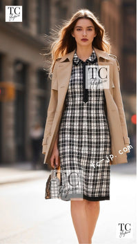 CHANEL 07S Ivory Black Cotton Silk Tweed Dress Alexa Chung 38 シャネル アイボリー ブラック コットン シルク ツイード ワンピース