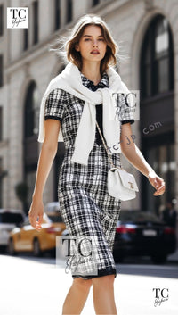 CHANEL 07S Ivory Black Cotton Silk Tweed Dress Alexa Chung 38 シャネル アイボリー ブラック コットン シルク ツイード ワンピース