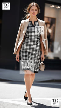 CHANEL 07S Ivory Black Cotton Silk Tweed Dress Alexa Chung 38 シャネル アイボリー ブラック コットン シルク ツイード ワンピース - TC JAPAN