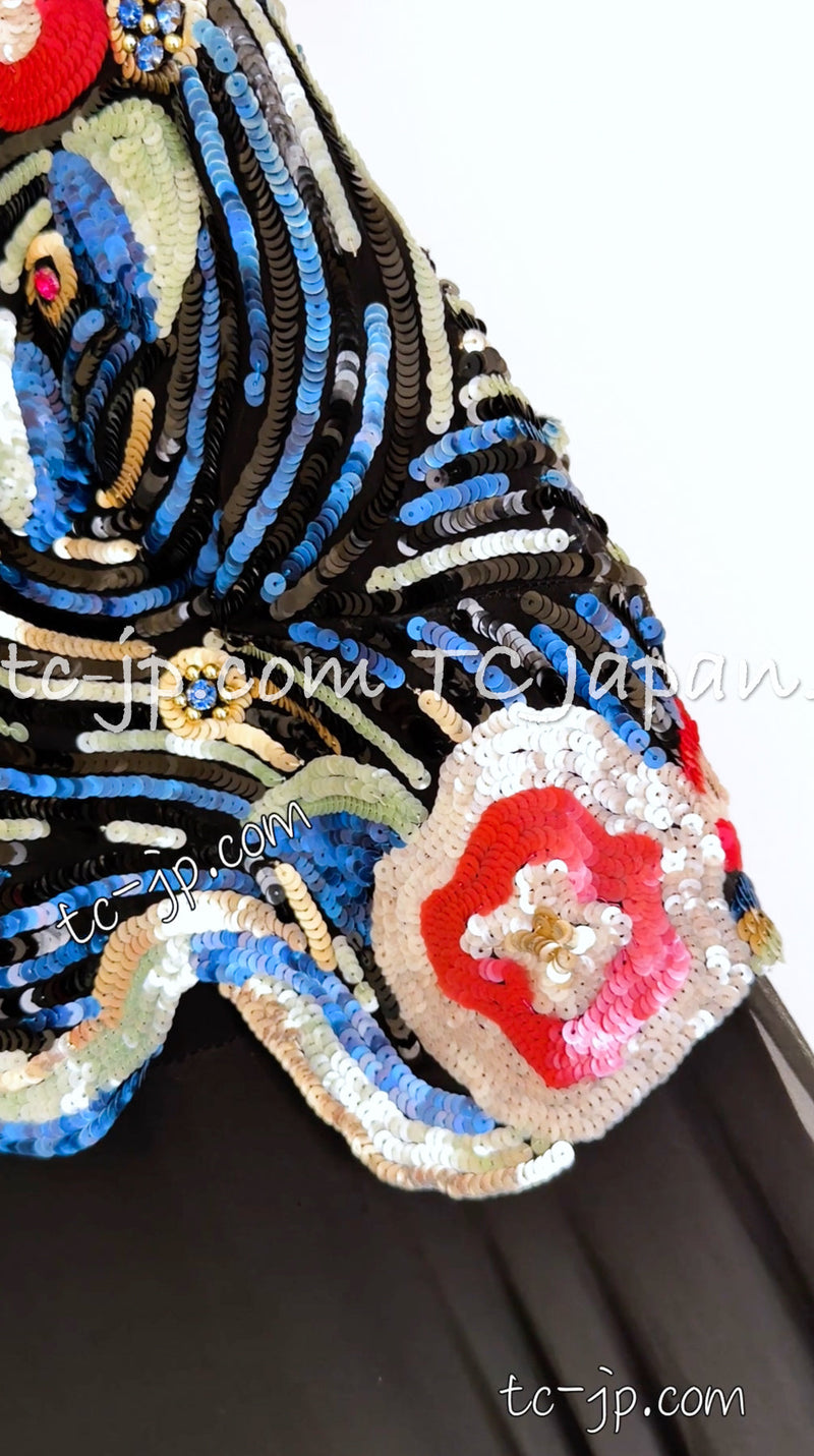 CHANEL 01A Black Multicolor Sequin Embellishments Silk Dress 36 38 シャネル ブラック マルチカラー シルク スパンコール 幻のドレス ワンピース 即発