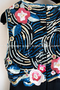 CHANEL 01A Black Multicolor Sequin Embellishments Silk Dress 36 38 シャネル ブラック マルチカラー シルク スパンコール 幻のドレス ワンピース 即発