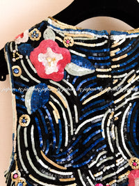 CHANEL 01A Black Multicolor Sequin Embellishments Silk Dress 36 38 シャネル ブラック マルチカラー シルク スパンコール 幻のドレス ワンピース 即発