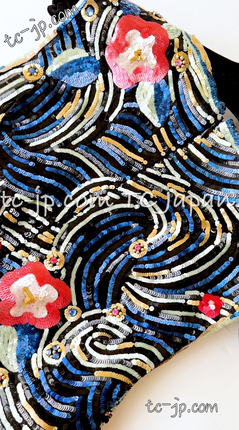 CHANEL 01A Black Multicolor Sequin Embellishments Silk Dress 36 38 シャネル ブラック マルチカラー シルク スパンコール 幻のドレス ワンピース 即発