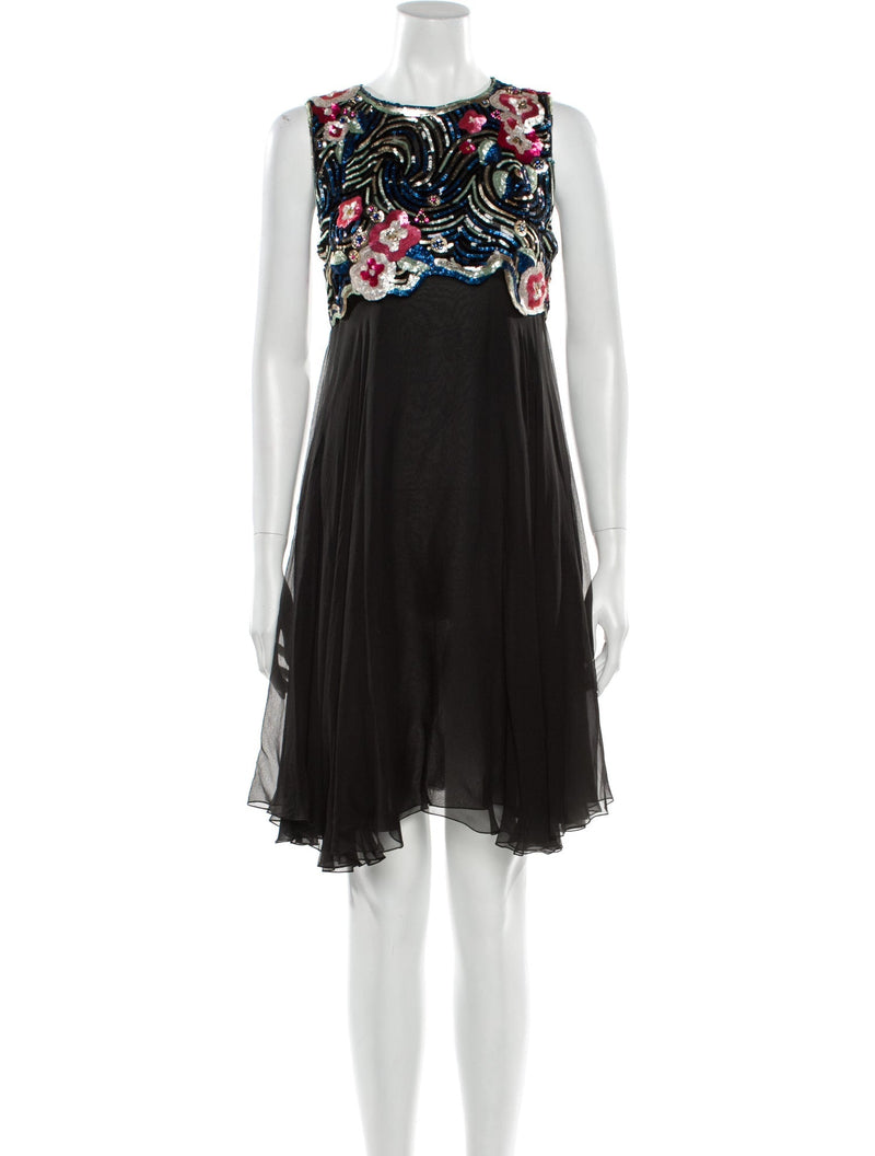 CHANEL 01A Black Multicolor Sequin Embellishments Silk Dress 36 38 シャネル ブラック マルチカラー シルク スパンコール 幻のドレス ワンピース 即発