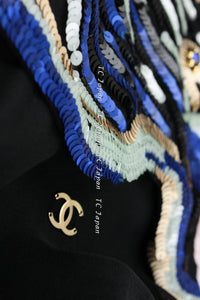 CHANEL 01A Black Multicolor Sequin Embellishments Silk Dress 36 38 シャネル ブラック マルチカラー シルク スパンコール 幻のドレス ワンピース 即発