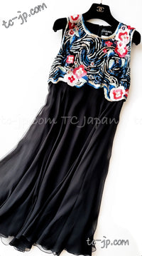 CHANEL 01A Black Multicolor Sequin Embellishments Silk Dress 36 38 シャネル ブラック マルチカラー シルク スパンコール 幻のドレス ワンピース 即発