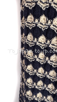 CHANEL 12S Beige Navy Mix Tweed Knit Dress Cardigan 38 40 シャネル ベージュ ネイビー ミックス ツイード ニット ワンピース カーディガン 即発