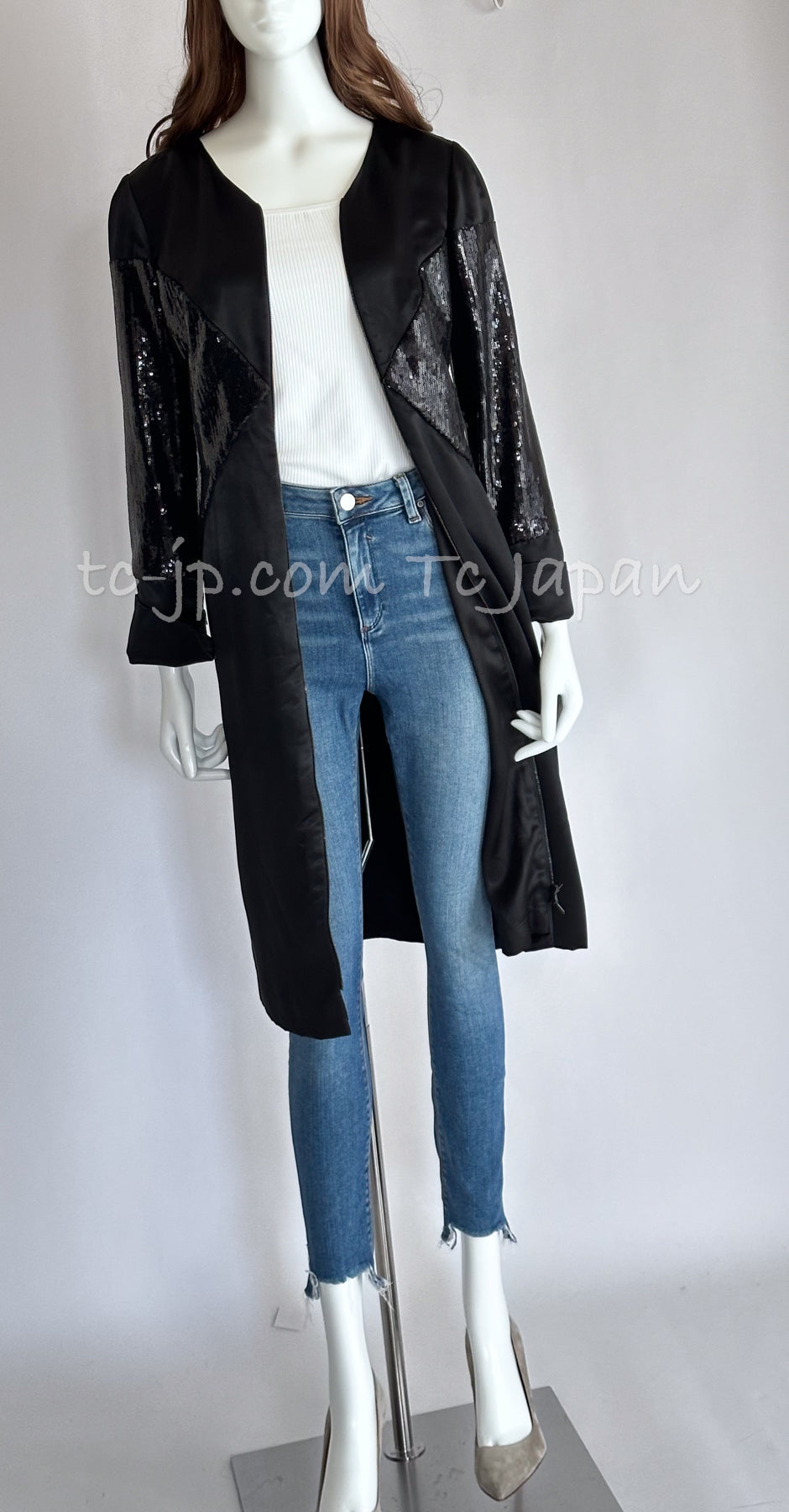 CHANEL 10PF Black Sequin Embellishments Cocktail Dress Coat 36 シャネル ブラック スパンコール カクテルドレス ワンピース コート 即発