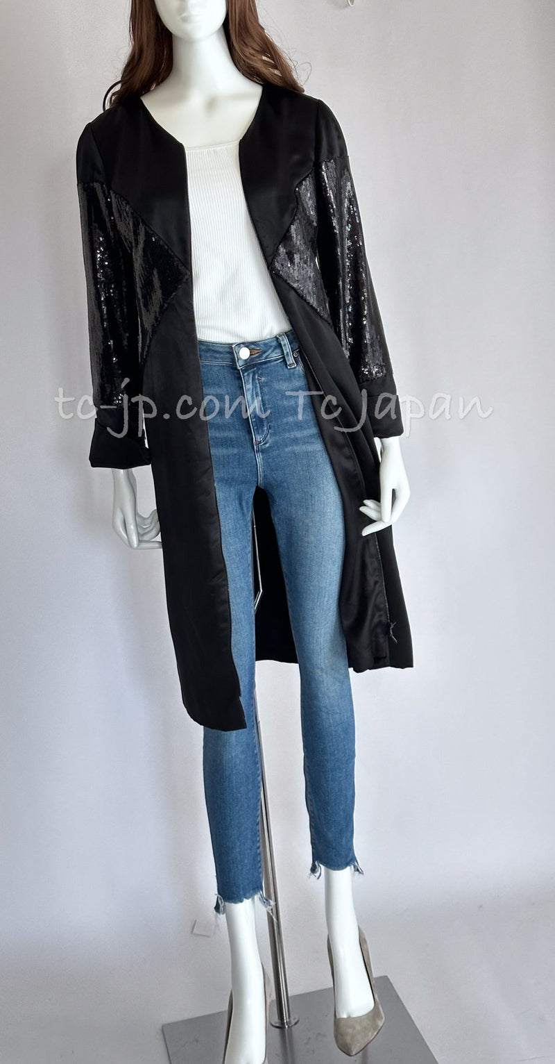 CHANEL 10PF Black Sequin Embellishments Cocktail Dress Coat 36 シャネル ブラック スパンコール カクテルドレス ワンピース コート 即発