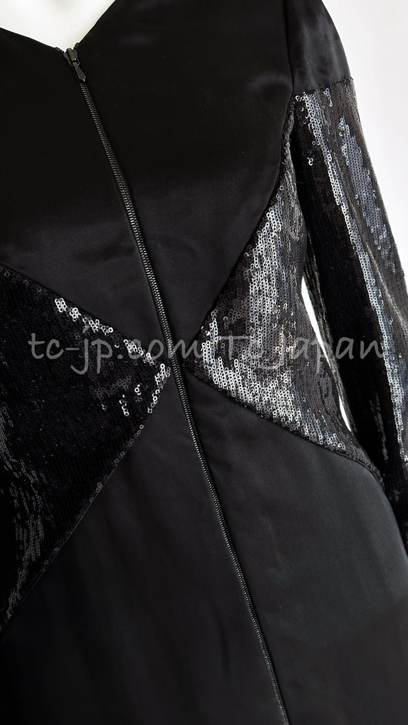 CHANEL 10PF Black Sequin Embellishments Cocktail Dress Coat 36 シャネル ブラック スパンコール カクテルドレス ワンピース コート 即発