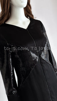 CHANEL 10PF Black Sequin Embellishments Cocktail Dress Coat 36 シャネル ブラック スパンコール カクテルドレス ワンピース コート 即発