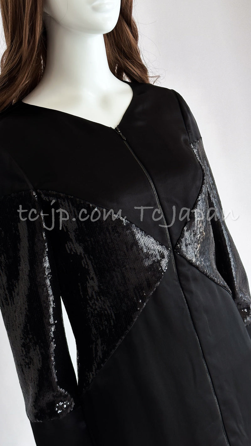 CHANEL 10PF Black Sequin Embellishments Cocktail Dress Coat 36 シャネル ブラック スパンコール カクテルドレス ワンピース コート 即発