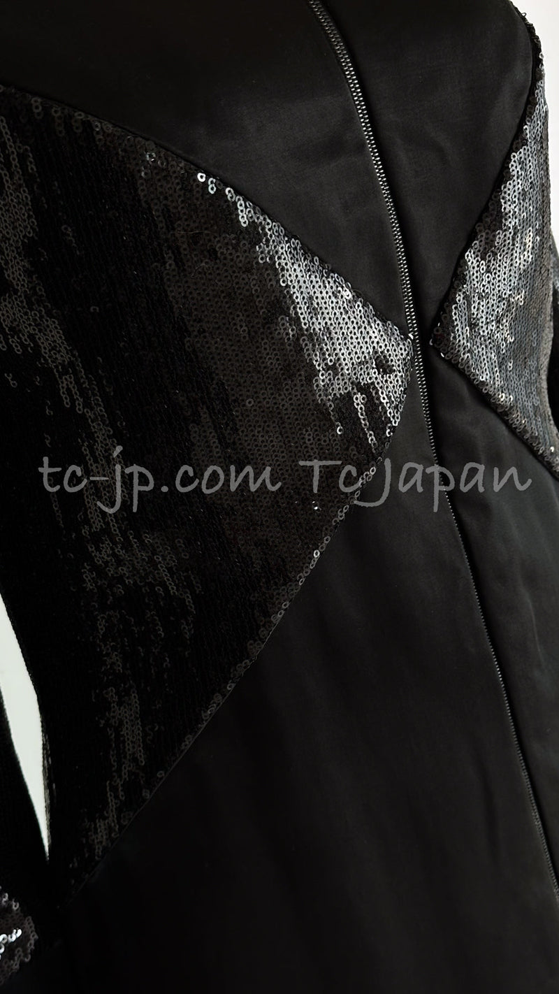CHANEL 10PF Black Sequin Embellishments Cocktail Dress Coat 36 シャネル ブラック スパンコール カクテルドレス ワンピース コート 即発
