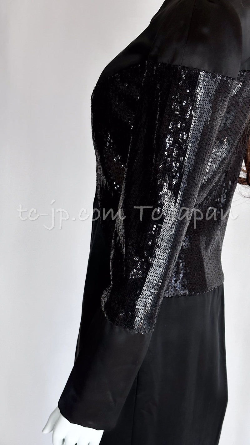 CHANEL 10PF Black Sequin Embellishments Cocktail Dress Coat 36 シャネル ブラック スパンコール カクテルドレス ワンピース コート 即発