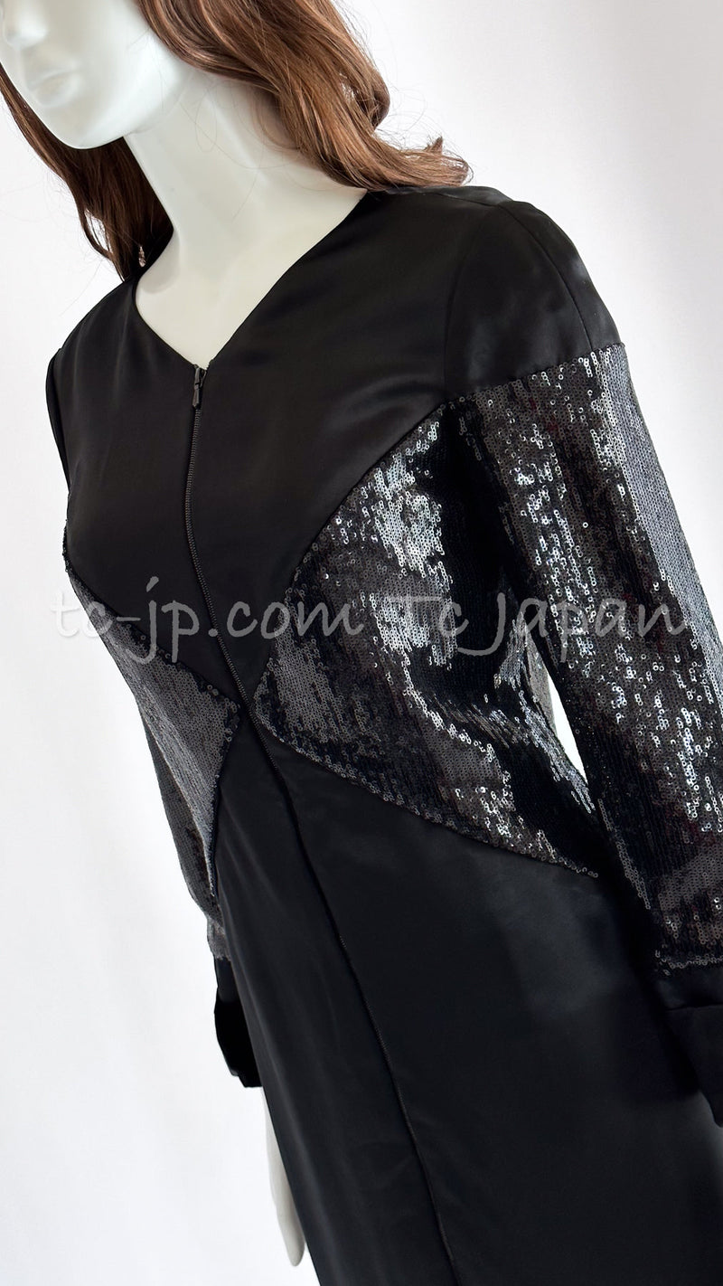 CHANEL 10PF Black Sequin Embellishments Cocktail Dress Coat 36 シャネル ブラック スパンコール カクテルドレス ワンピース コート 即発