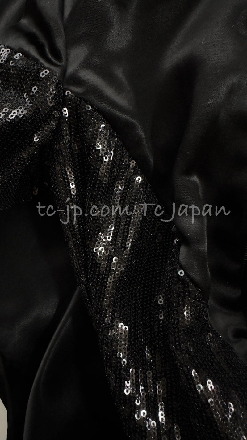 CHANEL 10PF Black Sequin Embellishments Cocktail Dress Coat 36 シャネル ブラック スパンコール カクテルドレス ワンピース コート 即発