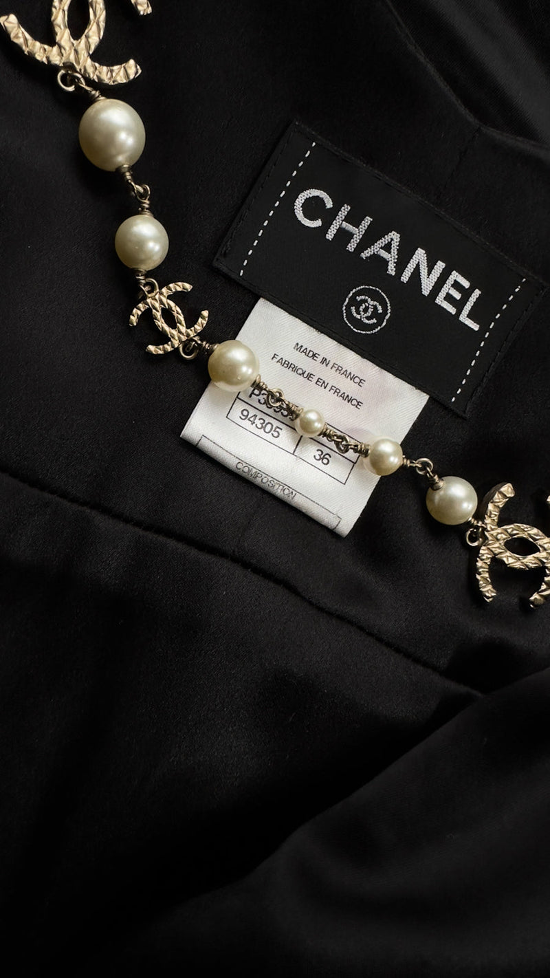 CHANEL 10PF Black Sequin Embellishments Cocktail Dress Coat 36 シャネル ブラック スパンコール カクテルドレス ワンピース コート 即発