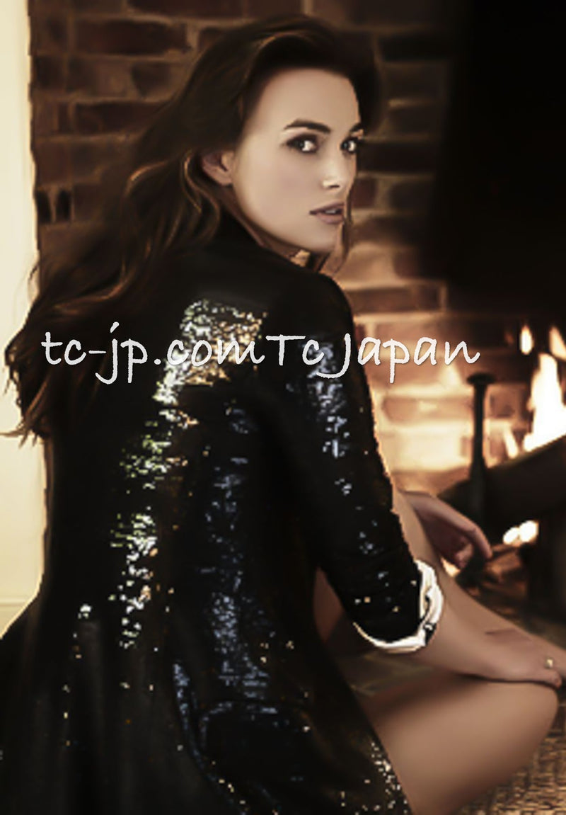 CHANEL 10PF Black Sequin Embellishments Cocktail Dress Coat 36 シャネル ブラック スパンコール カクテルドレス ワンピース コート 即発