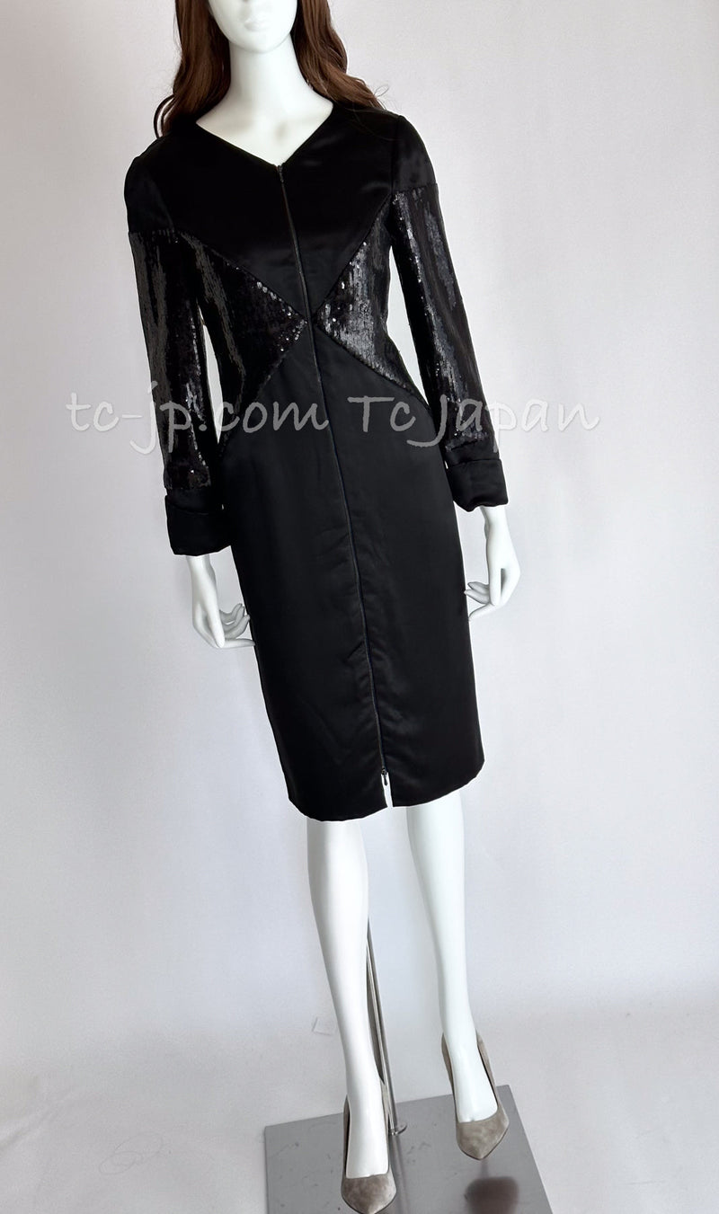 CHANEL 10PF Black Sequin Embellishments Cocktail Dress Coat 36 シャネル ブラック スパンコール カクテルドレス ワンピース コート 即発