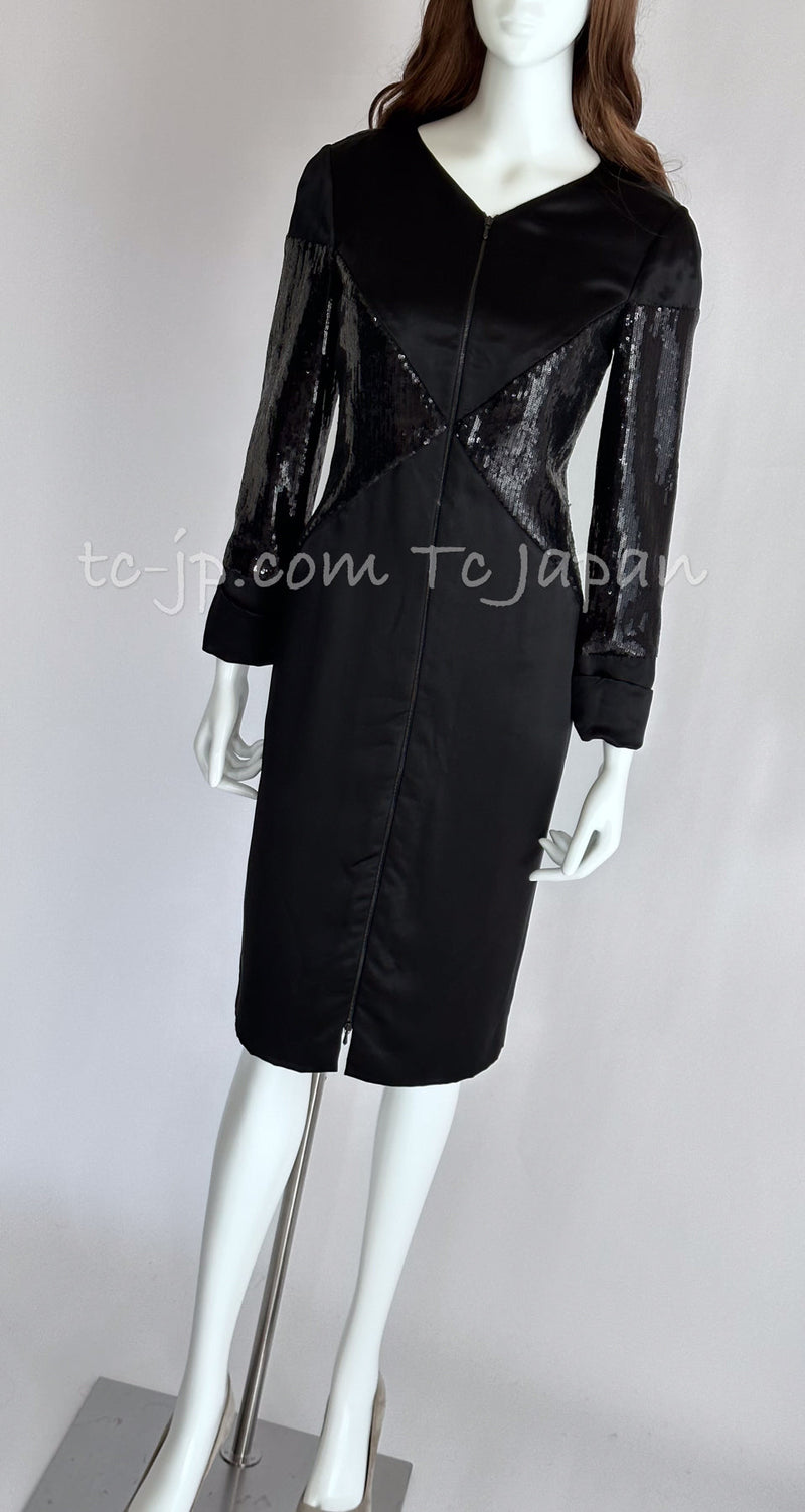 CHANEL 10PF Black Sequin Embellishments Cocktail Dress Coat 36 シャネル ブラック スパンコール カクテルドレス ワンピース コート 即発