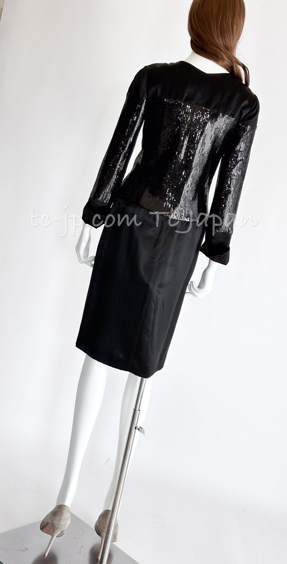 CHANEL 10PF Black Sequin Embellishments Cocktail Dress Coat 36 シャネル ブラック スパンコール カクテルドレス ワンピース コート 即発