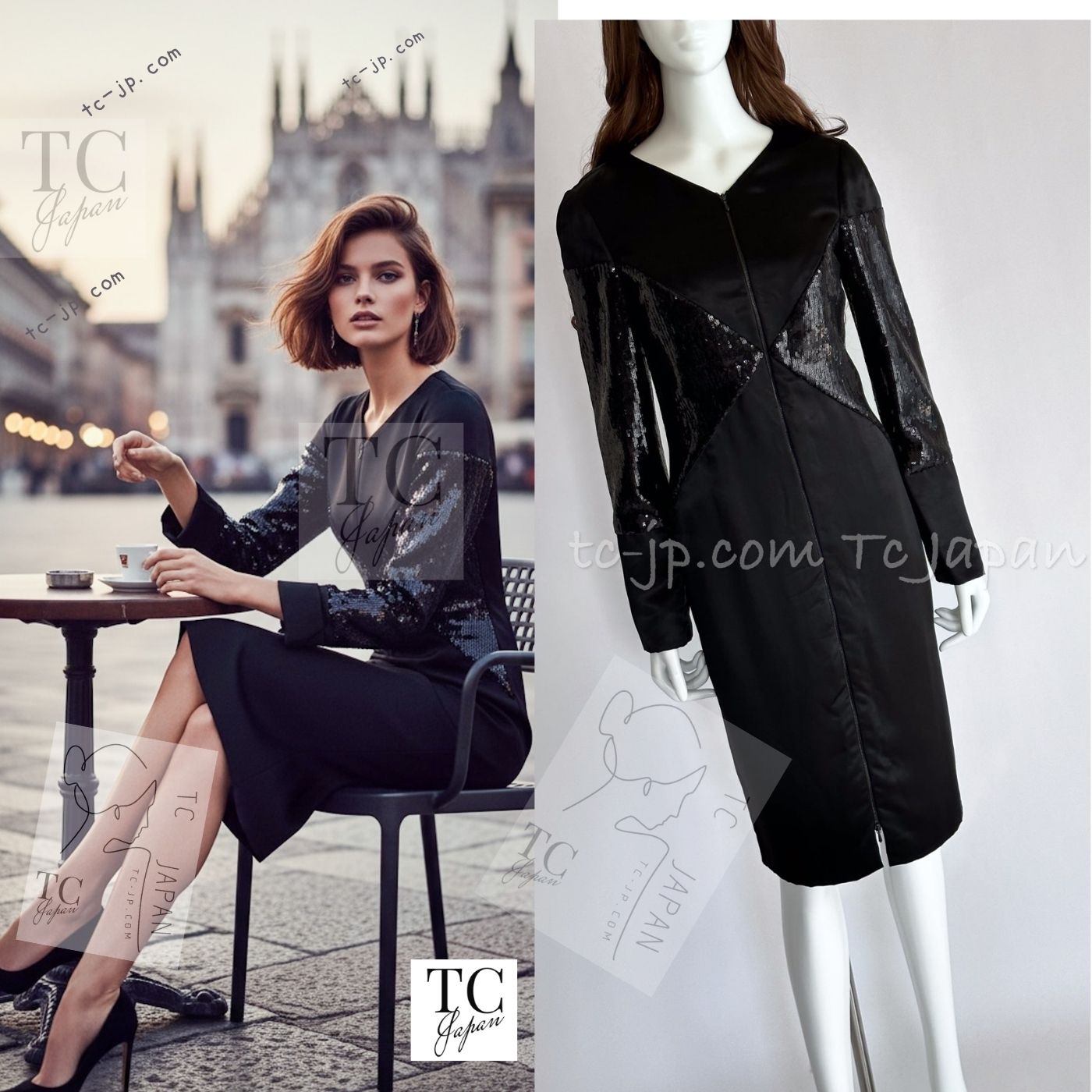 CHANEL 10PF Black Sequin Embellishments Cocktail Dress Coat 36 シャネル ブラック スパンコール カクテルドレス ワンピース コート 即発